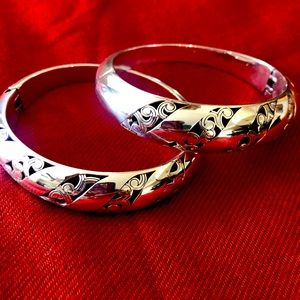 Set of 2 Silver Scroll Bangles by Brighton